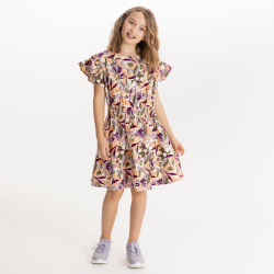 فستان واسع انسيابي مزين برسوم، باللون البرتقالي للفتيات